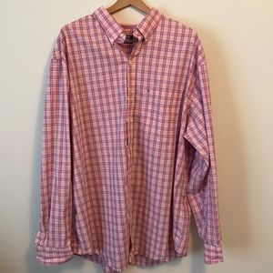 IZOD Button Down Long Sleeved Shirt Pink Plaid 2XLT